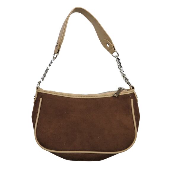 SHEIN Y2K Brown and Tan Heart Baguette Bag Shoulder Bag Silver Chain Strap Purse - Picture 4 of 7